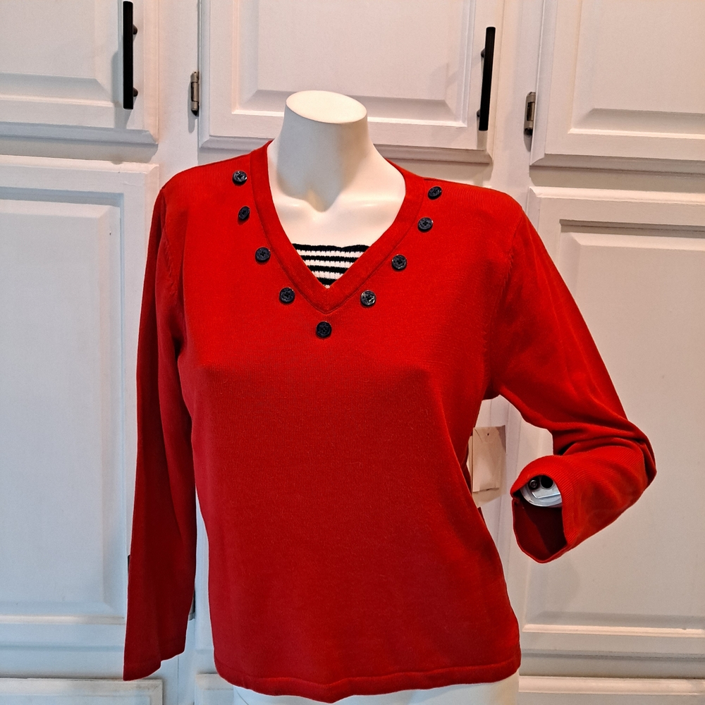 Breckenridge Nautical Red Crew Neck Sweater